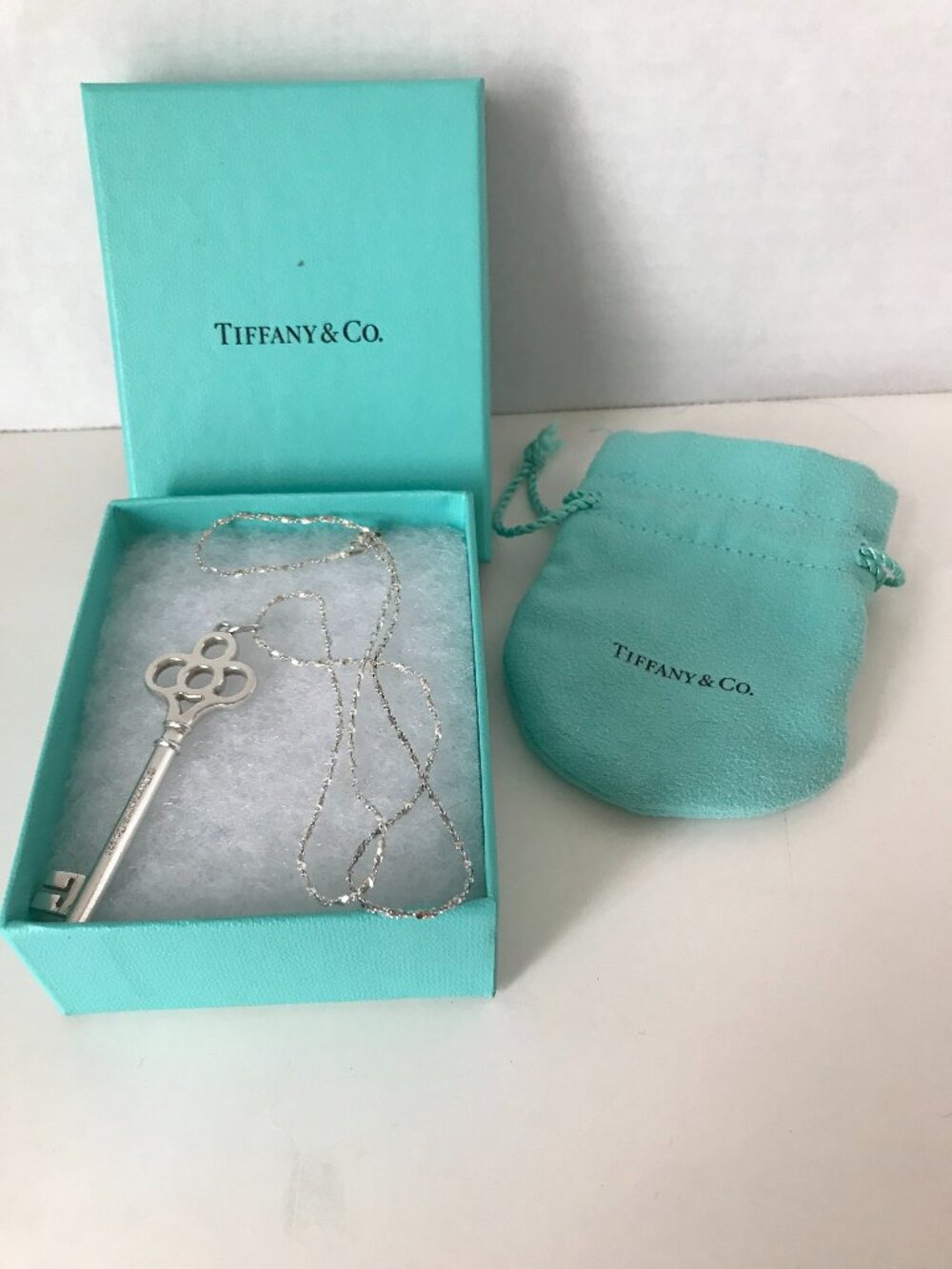 Tiffany and Co. Sterling Silver Large 2.5 Inch Crown Key Necklace.